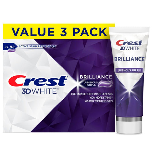 Crest 3D White Brilliance Luminous Purple balinanti dantų pasta, 3 vnt. 