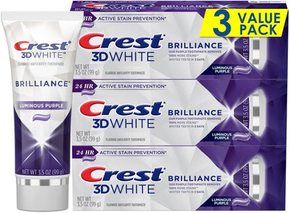 Crest 3D White Brilliance Luminous Purple balinanti dantų pasta, 3 vnt. 