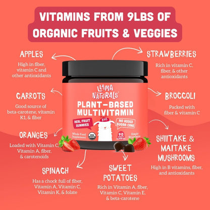 Llama Naturals Real Fruit Gummy Vitamins for Kids, No Added Sugar Cane