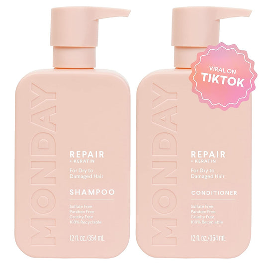 MONDAY HAIRCARE Repair Shampoo and Conditioner Set for Dry to Damaged Hair, Made with Keratin, Coconut Oil, Shea Butter and Vitamin E