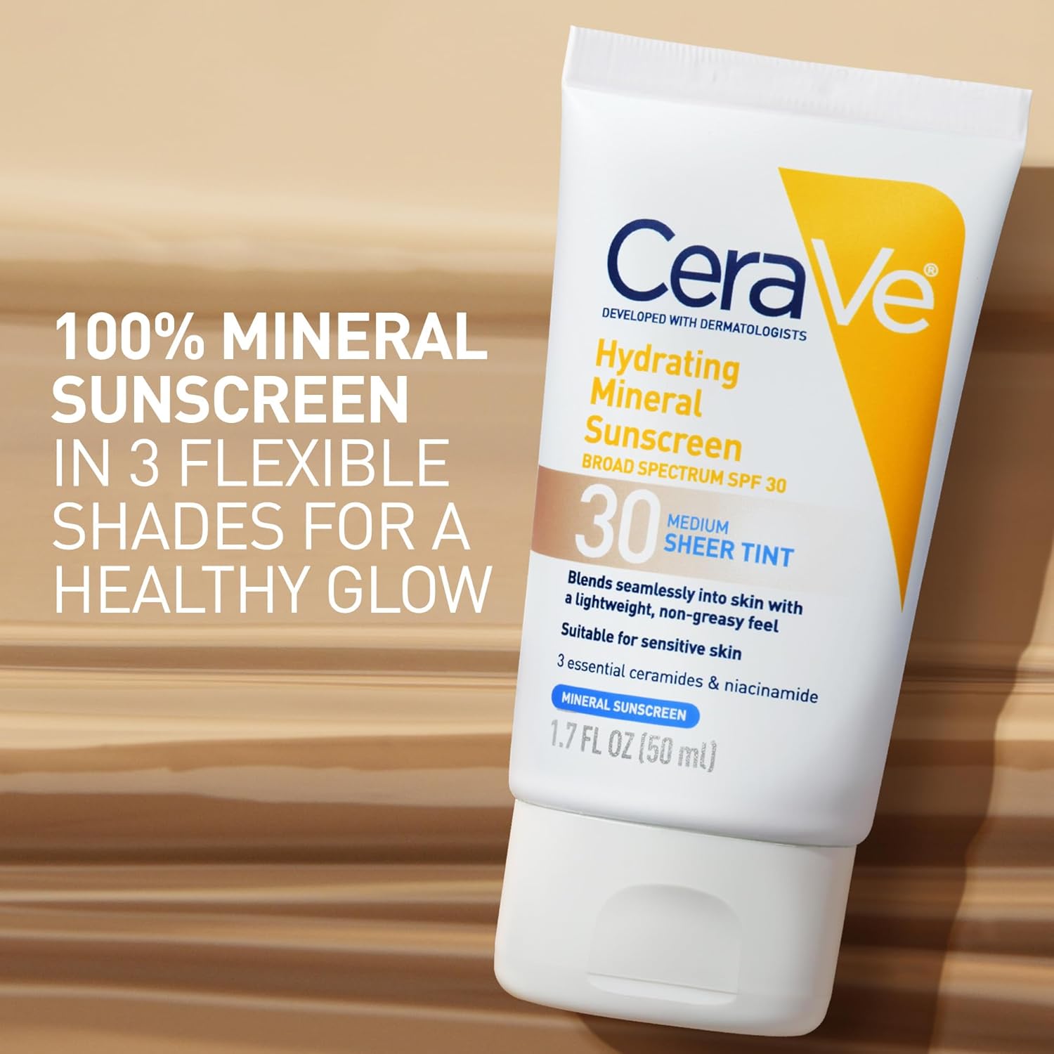 Cerave drėkinanti mineralinė apsauga nuo saulės su spalva, SPF 30 
