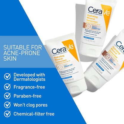 Cerave drėkinanti mineralinė apsauga nuo saulės su spalva, SPF 30 