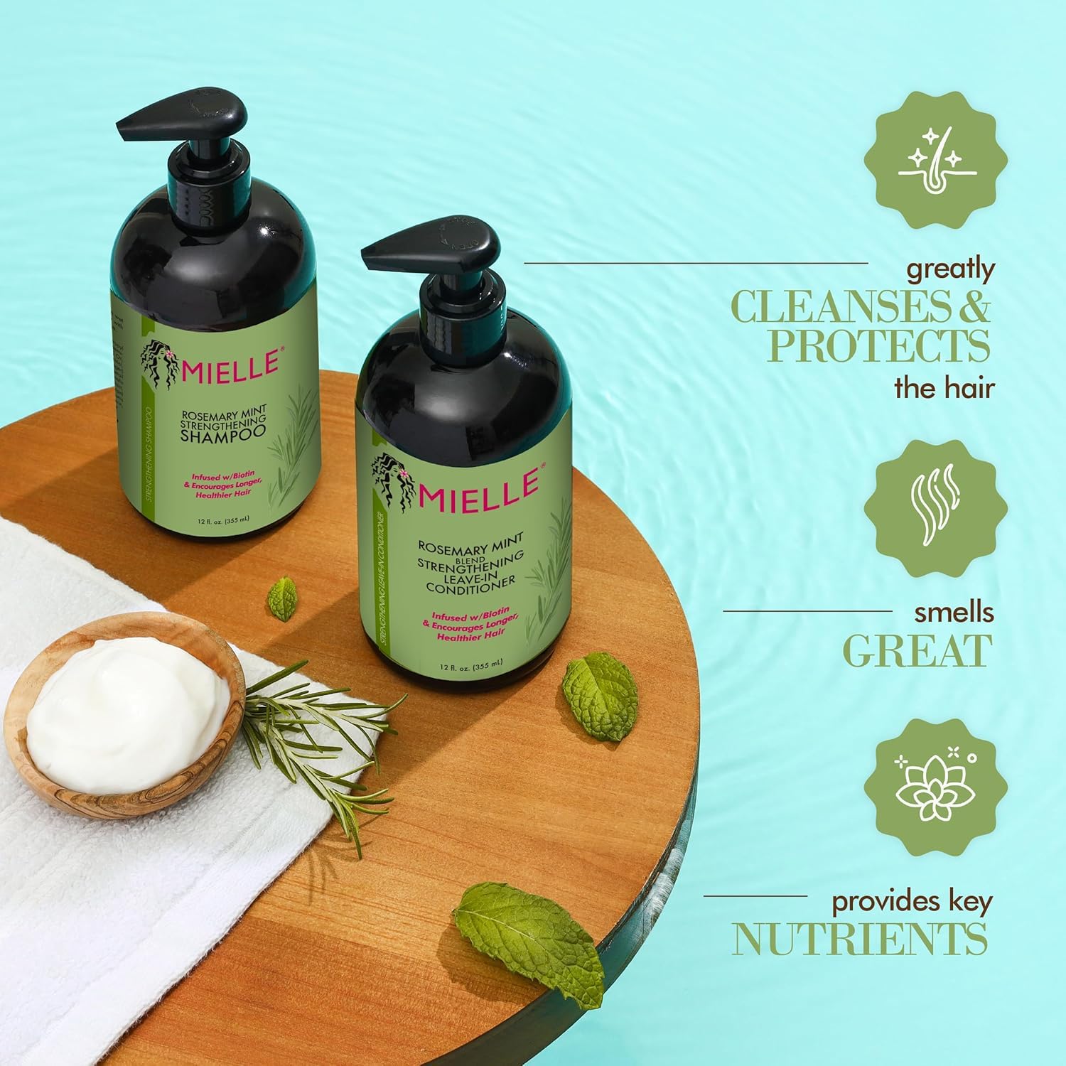 Mielle Organics Rosemary Mint plaukus stiprinanti šampūnas