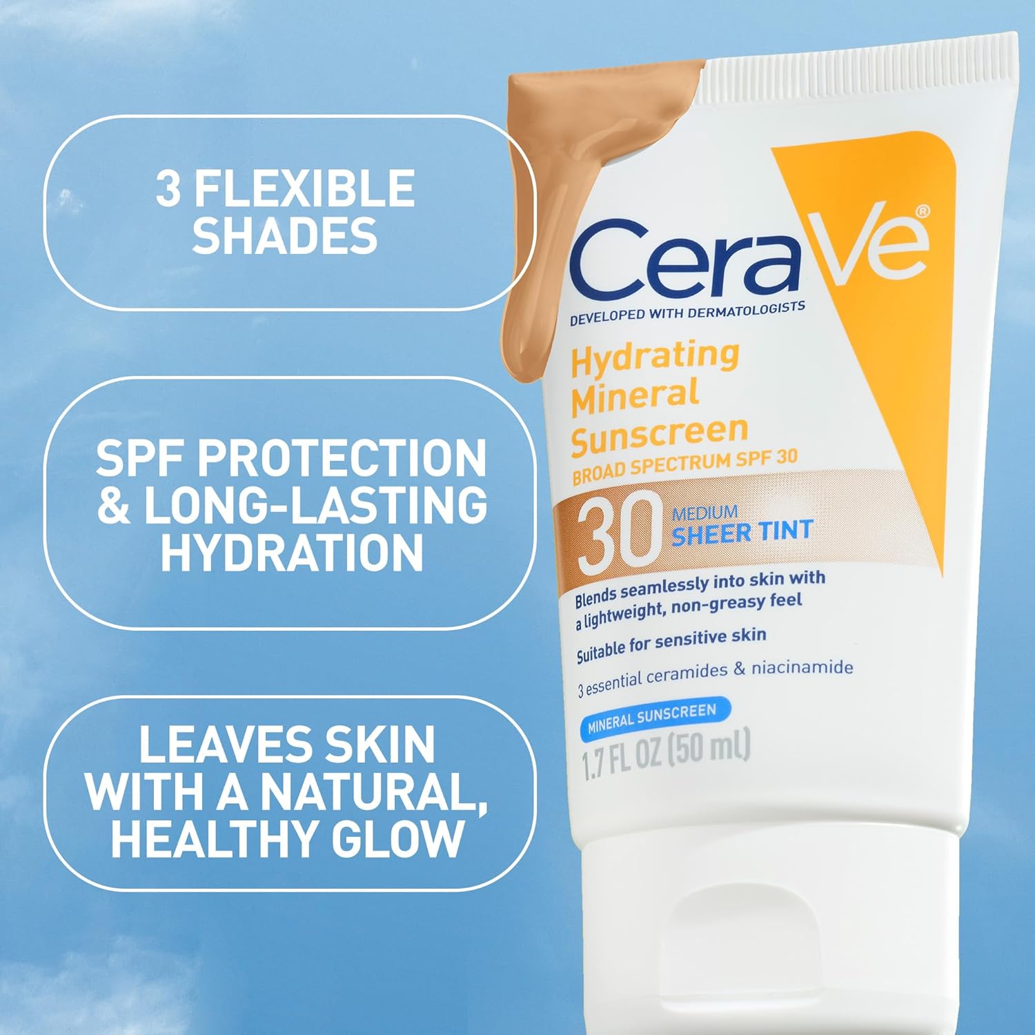 Cerave drėkinanti mineralinė apsauga nuo saulės su spalva, SPF 30 
