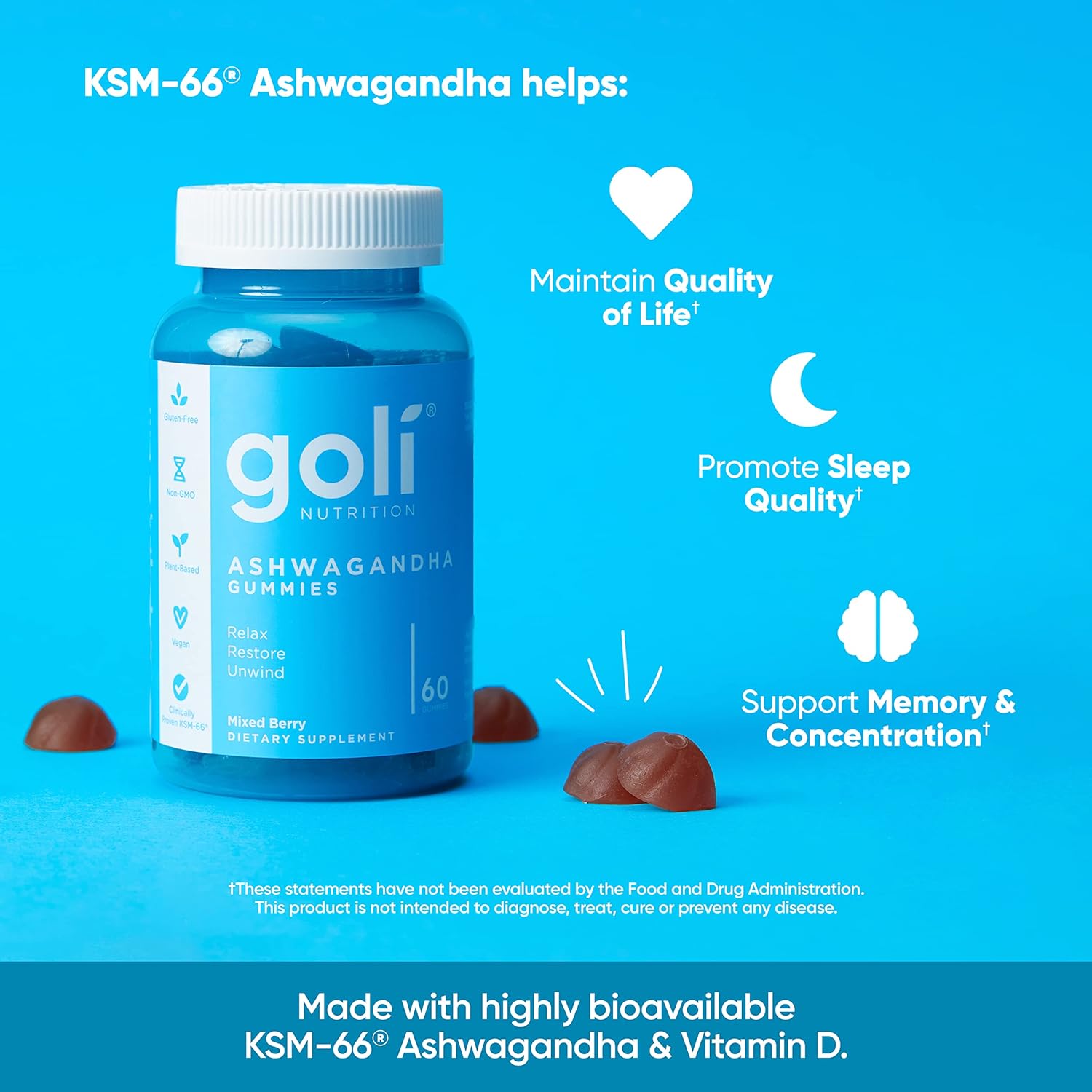 Goli ašvaganda ir vitamino D guminukai